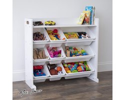 Mrs. Jones Plank voor kinderkamer opbergen speelgoed 9 opbergbakken wit wit .