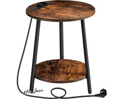 Mrs. Jones Premium Collection Bijzettafel - Laadstation - Ronde salontafel - 2 niveaus - Vintage bruin/Zwart .