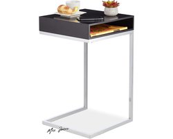 Mrs. Jones Premium Collection Bijzettafel over bank C-vorm 63x37x38 cm Opbergruimte MDF Metaal Zwart/zilver .