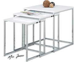 Mrs. Jones Premium Collection Bijzettafel set van 3 - Salontafel - Hout en metaal - Modern design - Wit - 42x40x40 cm .