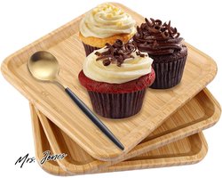 Mrs. Jones Premium Collection Dienblad bamboe - Rechthoekig - Klein - 20 x 20 x 2 cm - Keuken - Snacks - Ontbijt - Salontafel .