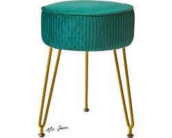 Mrs. Jones Premium Collection Fluwelen ronde voetensteun kruk - Ottoman - Make-up - Velours - Groen - Gouden stalen poten