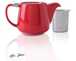 Mrs. Jones Premium Collection - Porseleinen theepot - Infuser - 550ml - Rood - Bloeiende & Losse Blad Thee