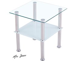 Mrs. Jones Premium Collection Salontafel - Glas - Veiligheidsglas - Facetgeslepen - Bijzettafel - Woonkamertafel - 40x40x47 cm - Gesatineerd-Vierkant .