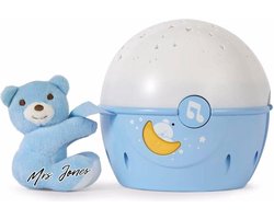 Mrs. Jones Projectielamp Next2Stars - Sterrenprojector voor Baby - Sfeerlicht en Muziek - Voor Babybed of Reiswieg - Inclusief Knuffelbeertje - Blauw .