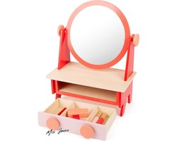 Mrs. Jones Retro Tafel met Spiegel en Lade van Hout - 5 Make-up en Haarstyling Gebruiksvoorwerpen - Speelgoed Veelkleurig .
