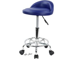 Mrs. Jones Rol kruk Bureaustoel Schommelstoel Hoogte verstelbaar Draaibare kruk met lage rugleuning en voetensteun gemaakt van PU-leer blauw - ergonomisch - comfortabel .