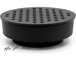 Mrs. Jones Ronde gietijzeren stoofje Ø 15 cm - zwarte geperforeerde onderzetter theewarmer - theelicht - thee warm houden .
