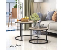 Mrs. Jones Ronde stapelbare salontafels met stalen frame - Woonkamer bijzettafels - Theetafel voor kleine ruimte - Natuurlijk eiken .