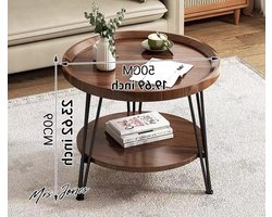 Mrs. Jones Salontafel rond met 2 etages houten bijzettafel woonkamertafel - Grote bijzettafel 50 x 60 cm (Ø x h) - Klein tafelblad 40 cm Ø - Houtlook .