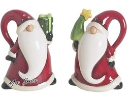 Mrs. Jones Santa Claus Zout- en peperstrooierset keramiek rood 6 x 45 x 8 cm 2 stuks met kerstthema Nieuwjaarscadeau. .