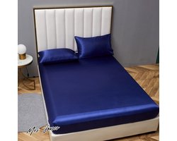 Mrs. Jones Satijnen blauw hoeslaken 180x200 cm zijdeglans geschikt voor matrassen tot 30 cm dik .