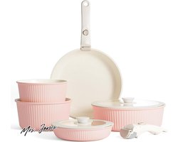 Mrs. Jones Set inductiepannen - potten afneembare handgrepen granieten antiaanbaklaag siliconen deksels ruimtebesparende pannenset PFOA braadpannen ovenschotels. .
