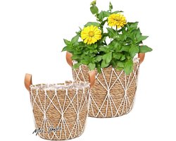 Mrs. Jones Set van 2 bloempotten gevlochten zeegras plantenmanden sierpot - mand voor kamerplanten - bloempotten met handgrepen - 25 cm en 29 cm diameter .