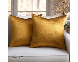 Mrs. Jones Set van 2 fluwelen kussenhoezen huishoudelijk sierkussen decoratieve kussenhoezen zacht voor bank slaapkamer en woonkamer 45 x 45 cm donkergoud met strepen .