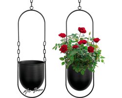 Mrs. Jones Set van 2 hangende plantenhangers boho moderne wand- en plafondplanten bloempothouders voor vetplanten kruiden kleine planten luchtplanten - plantenbakken zwart .