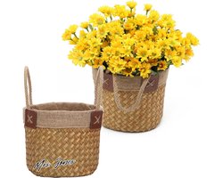 Mrs. Jones Set van 2 zeegrasmanden voor planten - bloempot met handvat - natuurlijke mand voor kamerplanten 20 cm en 22 cm diameter .