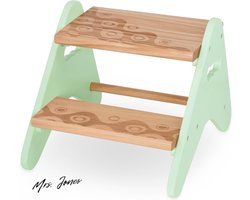 Mrs. Jones Stabiele opstapkruk voor kinderen van hout kruk met 2 treden kindermeubel muntkleurig voor badkamer-keuken-kinderkamer vanaf 2 jaar klein. .