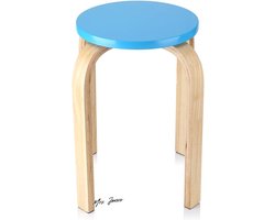 Mrs. Jones Stapelbare kruk Houten kruk snoepkleur 4 kleuren Antislip 4 poten 40 x 45 cm - woonkamer Eetkamer Kinderkamer (Blauw) .