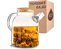 Mrs. Jones Theepot glas 15 liter met deksel Filter in de tuit Voor warme koude dranken Vaatwasmachinebestendig .