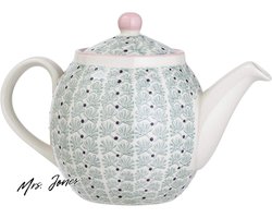 Mrs. Jones Theepot Maya groen keramiek Bloomingville met bloemenmotief .