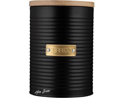 Mrs. Jones TYPHOON OTTO Collection Koffieblik luchtdicht zwarte pot voor koffiebonen 14 liter voorraaddoos van staal bamboedeksel luchtdicht koffieblik met siliconen afdichting 11 x 11 x 155 cm .