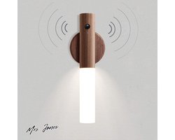 Mrs. Jones VOMI Wandlamp op batterijen met bewegingsmelder draadloos houten wandlamp binnen led USB-oplaadbaar nachtlampje magnetische kastverlichting bewegingssensor traplicht kinderkamer .