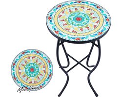 Mrs. Jones VONLUCE 355 cm (14 inch) mozaïek bijzettafel ronde retro mozaïektafel metalen tafel koffietafel bloemenstandaard plantenstandaard bloemenrek met mozaïekplaat (groen en oranje) - unieke toevoeging .