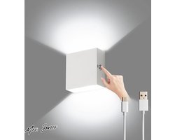 Mrs. Jones Wandlampen Dimbaar Touch Wandlamp Oplaadbaar Up Down Wandlamp USB Nachtverlichting Draadloos Aluminium Magnetisch Wit - Slaapkamer Kast Bedside Kledingkast Koud Wit .