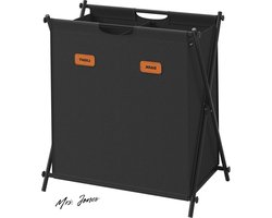 Mrs. Jones Wasmand 115 liter wasmand wasbox 2 vakken opvouwbaar X-frame individuele labels voor wasruimte slaapkamer badkamer inktzwart LCB120B01 met deksel-ventilatie .