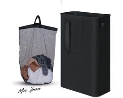 Mrs. Jones Wasmanden voor wasgoed 50 l slanke opvouwbare wasmand van Oxford-stof met handgrepen - smalle wasmand met afneembare en wasbare binnenzak - zwart .