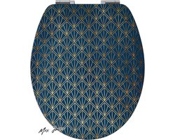 Mrs. Jones WC-bril Trendy Line Diplomat Art Deco Blauw Blauw en Goud - Toiletpot Badkamer Accessoire .