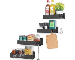 Mrs. Jones Winter Shore Magnetic Specerijen Rek voor Fridge - Zwart Kruidenrek - Sterke Magneet - Keukenrek Opslag .