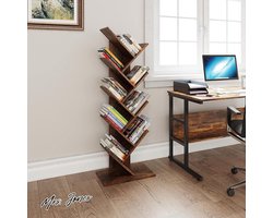 Mrs. Jones YITAHOME Boomboekenkast vloerstaande boekenplank hoge industriële houten planken boekenkast display opslag rekken voor woonkamer thuiskantoor rustieke bruine boekenplanken met extra opslagruimte .