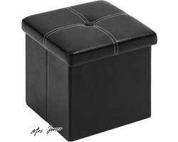 Mrs. Jones Zitkist met opbergkruk met deksel - Boeken Opbergdoos Kinderen - Kleine zitkist Lade Speelgoed - PU Leren kruk Zwart - 30 x 30 x 30 cm .