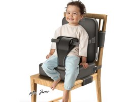 Mrs. Jones Zitverhoging voor kinderen - Grijs stoelkussen, verstelbare veiligheidsgordel, geschikt voor de meeste eetkamerstoelen .