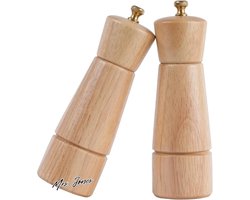 Mrs. Jones Zout en Peper Molen Set - Verstelbare Keramische Zoutmolen - Roestvrij Stalen Peper Molen - Rubber Hout - 165 cm Hoogte - Bodem Diameter 5 cm .