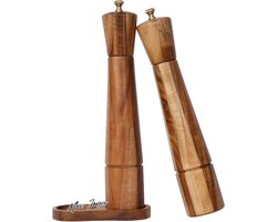 Mrs. Jones Zout Pepermolen Set Molen Plateau Verstelbare Keramische Molen Zoutmolen Roestvrij Stalen Molen Peper Molen Acacia Hout 32 cm Hoogte Bodem Diameter 6 cm .