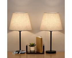 Mrs. JonesNachtlampjes set van 2 led-tafellamp metalen basis en linnen lampenkap moderne tafellamp voor slaapkamer woonkamer slaapzaal met dimmer - verlichtingslaaptjekamerumuimte .
