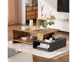 MSFE Coffee table, coffee table, rectangular coffee table, modern wooden material, fashionable design with shelf, for living room, office, 105 x 35 x 60 cm (brown + black)