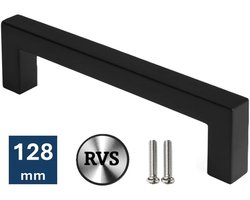 MSQDESIGN Handgreep RVS zwart - Boormaat 128mm - zwarte Handgreep voor Keuken & Kast - Moderne Meubelgreep - Keukengreep Mat zwart -Kastgrepen- zwarte Greepjes Keuken - zwarte RVS Handvatten - Deurgreepjes -incl schroeven