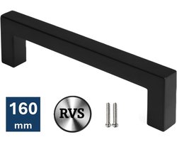 MSQDESIGN Handgreep RVS zwart - Boormaat 160mm - zwarte Handgreep voor Keuken & Kast - Moderne Meubelgreep - Keukengreep Mat zwart -Kastgrepen- zwarte Greepjes Keuken - zwarte RVS Handvatten - Deurgreepjes -incl schroeven