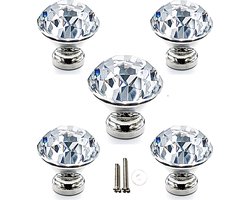 MSQDESIGN - Kastknop Kristal - Kastknop Transparant & Zilver - 5 stuks - Deurknopjes Kristal voor kast - Deurknop Kristal - Deurknopjes - Meubelknop zilver - Meubelknoppen zilver- Deurknopjes Kristal- Deurknoppen - Ladeknoppen voor deurtjes