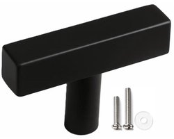 MSQDESIGN - Kastknop RVS zwart T - Kastknoppen zwart - Deurknopjes zwart voor kast - Deurknop zwart - T - Deurknopjes zwart - Handgreep zwart - Meubelknop zwart - Meubelknoppen zwart - Deurknoppen - Ladeknoppen voor deurtjes -incl schroeven