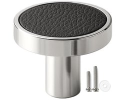 MSQDESIGN - Kastknop zilver zwart (Metaal) - Leren handgrepen- Deurknoppen Leer zilver voor kasten - handgrepen kast leer- Kastknoppen - handgreep zilver- meubelknoppen - Leer Meubelknoppen zilver- Meubelbeslag zilver- deurknop zilver