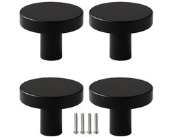 MSQDESIGN - Kastknop zwart (Metaal) - Kastknoppen zwart - 4 stuks - Deurknopjes zwart voor kast - Deurknop - Deurknopjes zwart - Handgreep - Meubelknop zwart - Meubelknoppen zwart - Deurknopjes zwart - Deurknoppen zwart - Ladeknoppen voor deurtjes