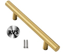 MSQDESIGN- RVS T greep - Handgrepen Goud RVS - Handgreep 200mm - Hartafstand 128mm - Handgrepen kast - Meubelgrepen - Keukengreep Goud - Kastgrepen - Handgrepen voor deurtjes - handgreep keuken - Deurgreep - incl schroeven