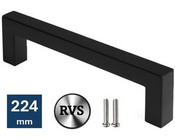 MSQDESIGN Zwarte RVS Handgreep 224mm - Handgreep zwart - Moderne Handgrepen keukenkastjes - Keukengrepen zwart - Kastgrepen - Meubelgrepen - Handgrepen deurtjes kast - Handgreep keuken - Deurgreepjes - ladegreep - Meubelgreep - Deurgreep zwart