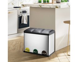 MSV Afvalscheidingssysteem met 3 Compartimenten – Afvalemmer 3x 20 Liter – Prullenbak voor Sorteren in Keuken of Kantoor