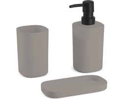 MSV Badkamer accessoires set 3-delig Lona - Kunststof - Beige - Zeeppompje/beker/schaaltje